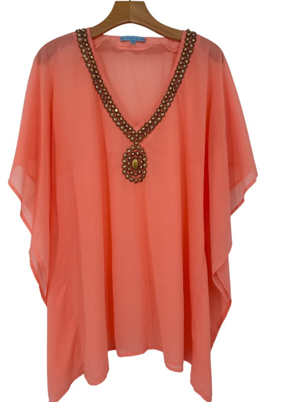 Antonio Melani Coral Sheer kimono sleeve Tunic Top Embellished Women’s sz medium